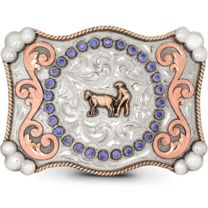 A custom belt buckle for women featuring a mexican cowboy figure built on a hand engraved german silver base